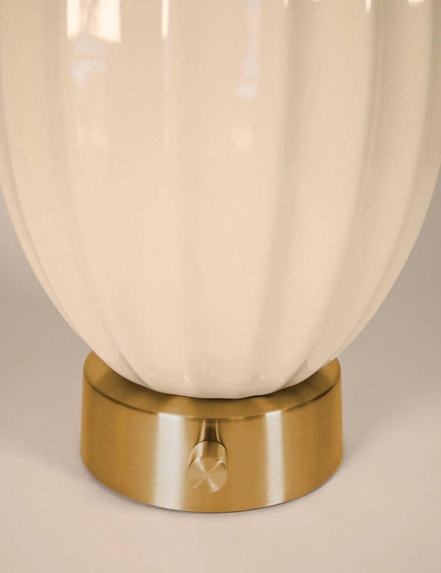 Portable Ava Ivory Ceramic Cordless Lamp with Brass Base