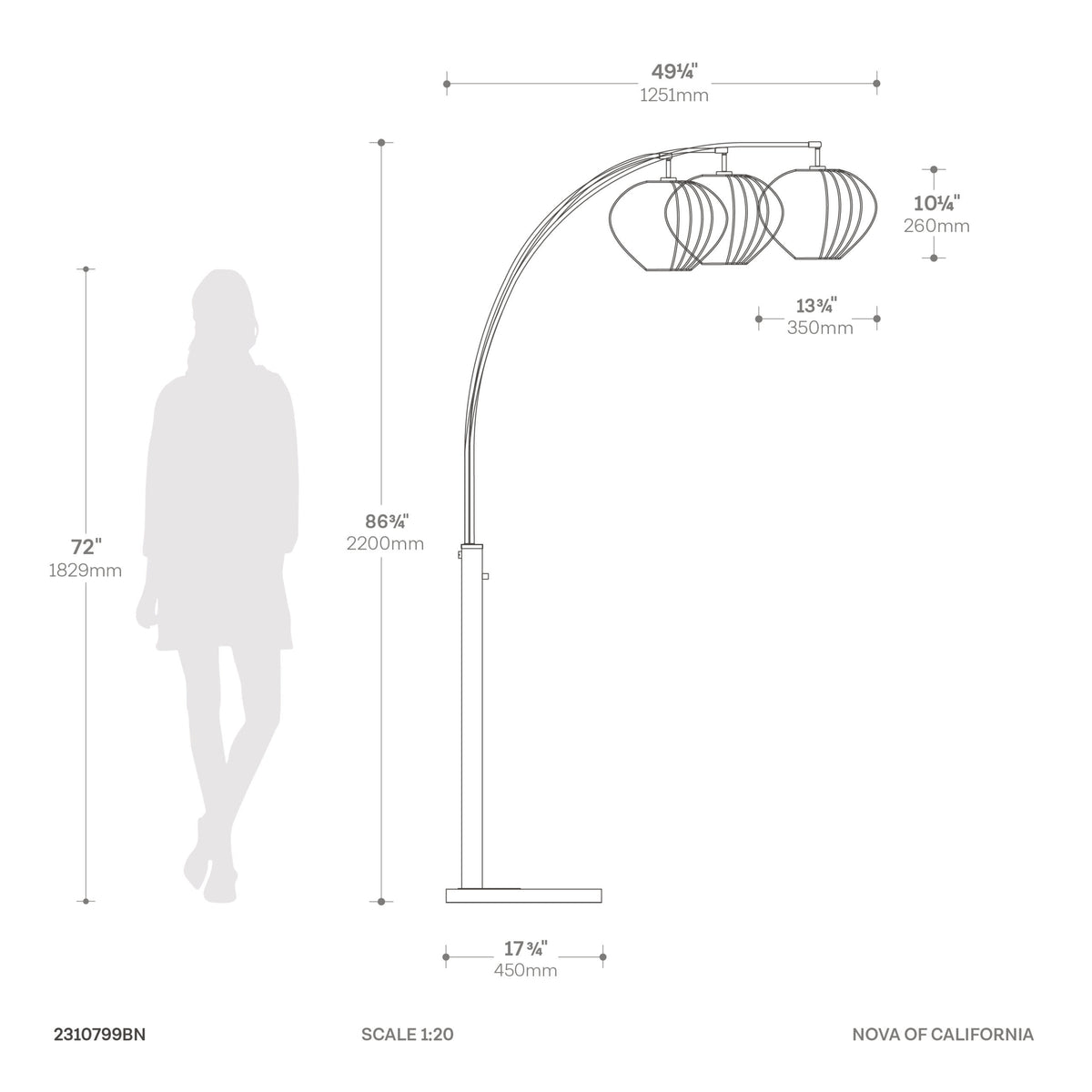 Bloom 3-Light Arc Floor Lamp by Nova of California – view 10