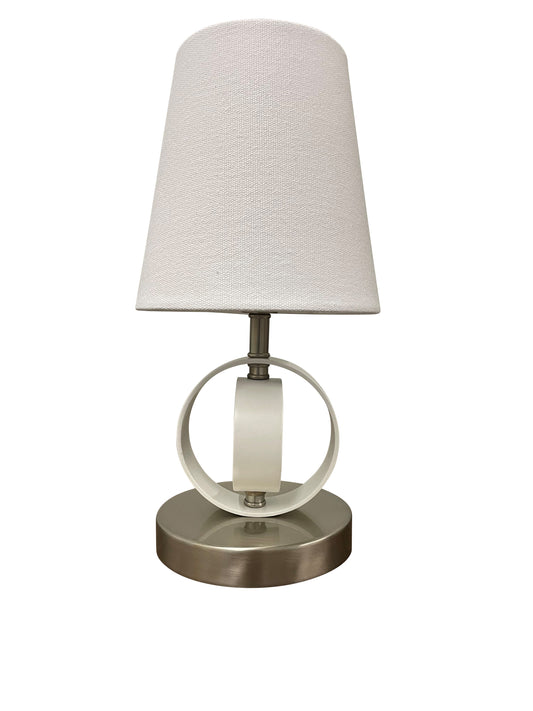 House of Troy Bryson Mini Double Ring Accent Lamp in Satin Nickel/White
