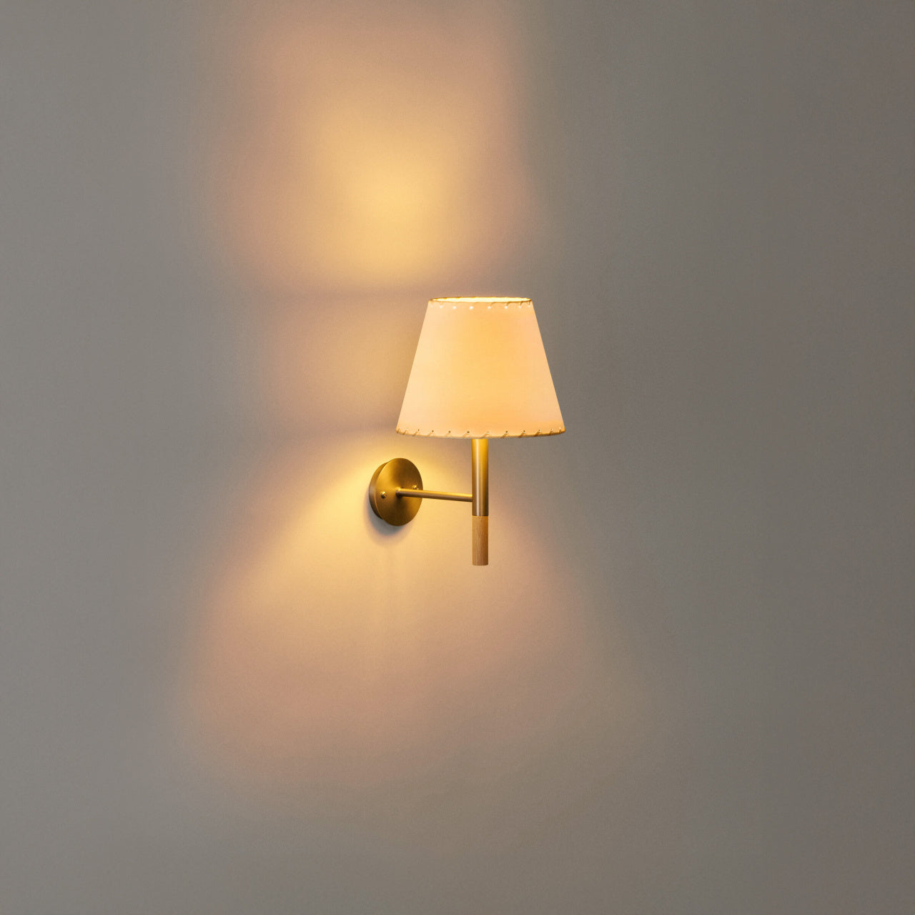 Santa & Cole BC2 wall fixture with metal and stitched beige parchment