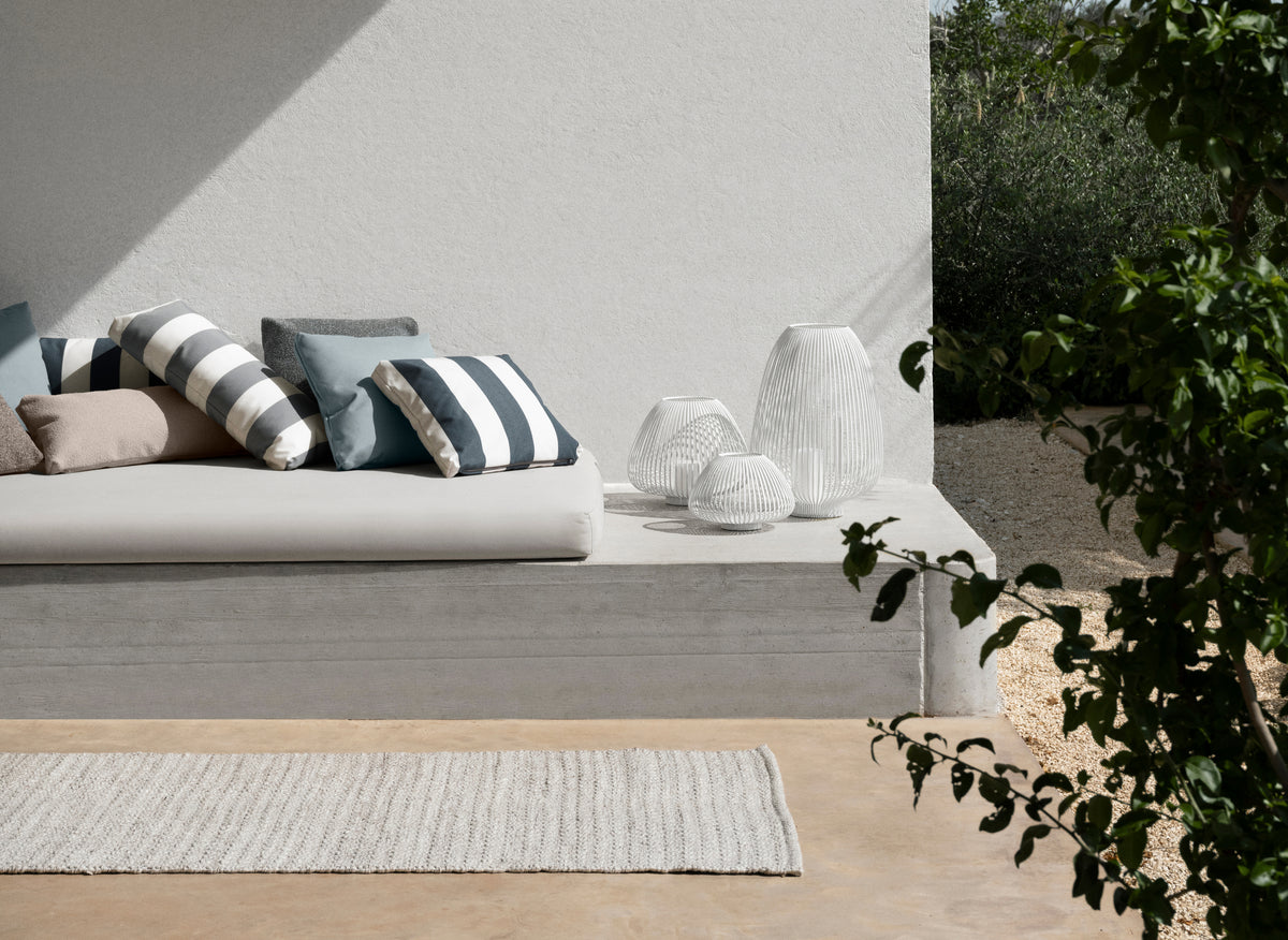 blomus STAY Outdoor Throw Pillows, Square or Lumbar – STAY outdoor pillow styled with blomus TENDOR and LYVA
