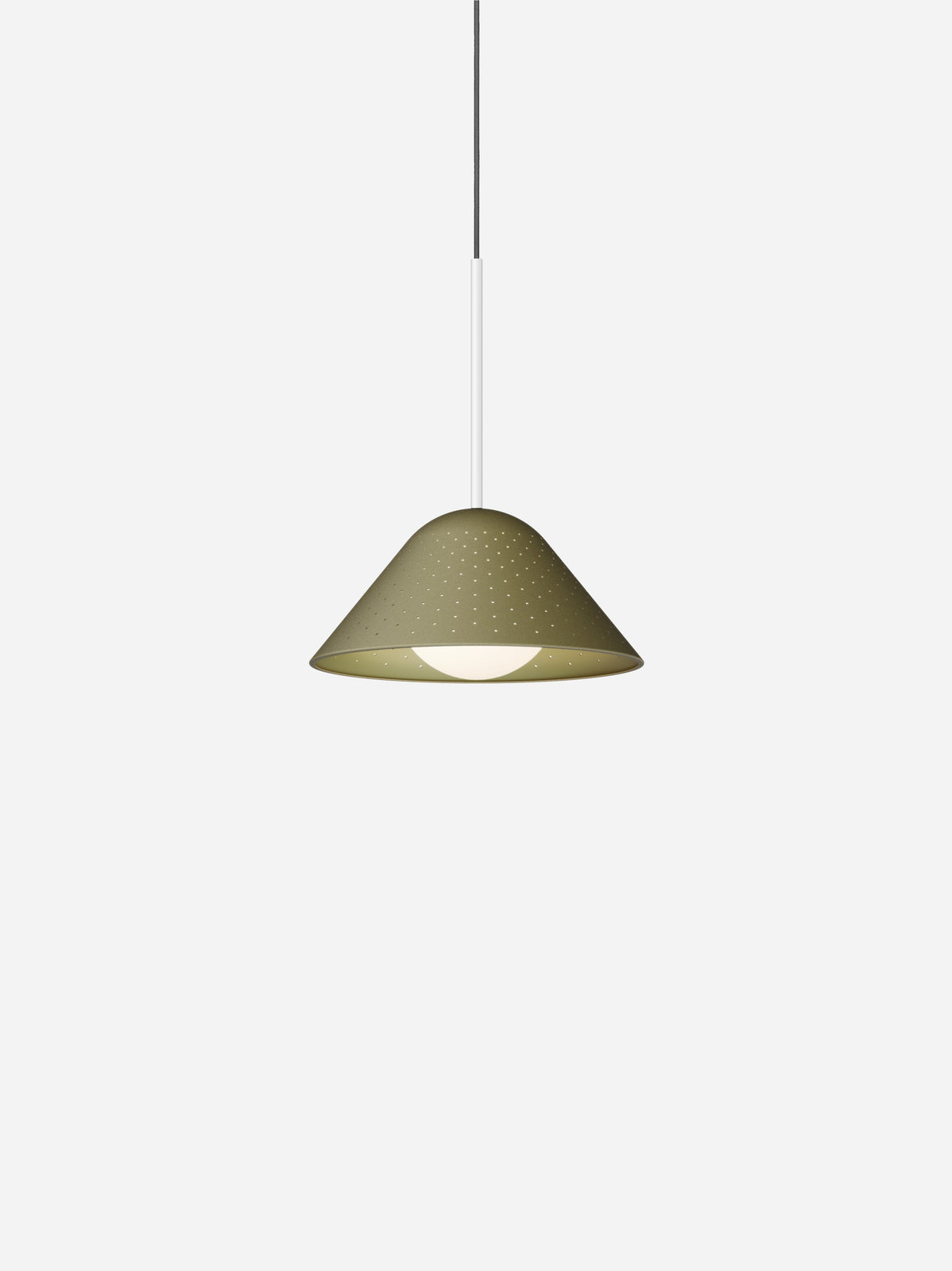Pablo Designs Bola Bell pendant – 12" Moss shade, Matte White stem