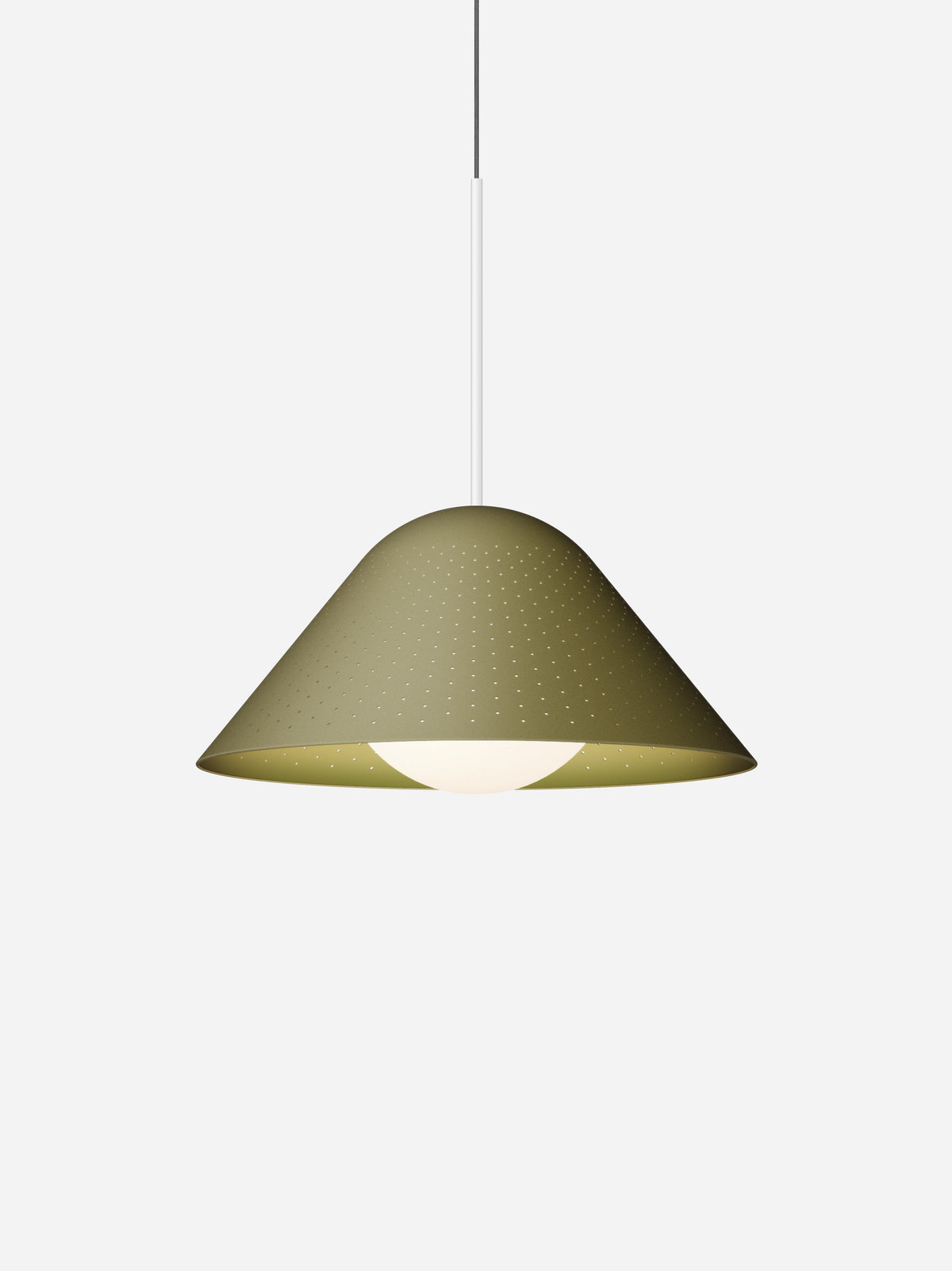 Pablo Designs Bola Bell pendant – 20" Moss shade, Matte White stem