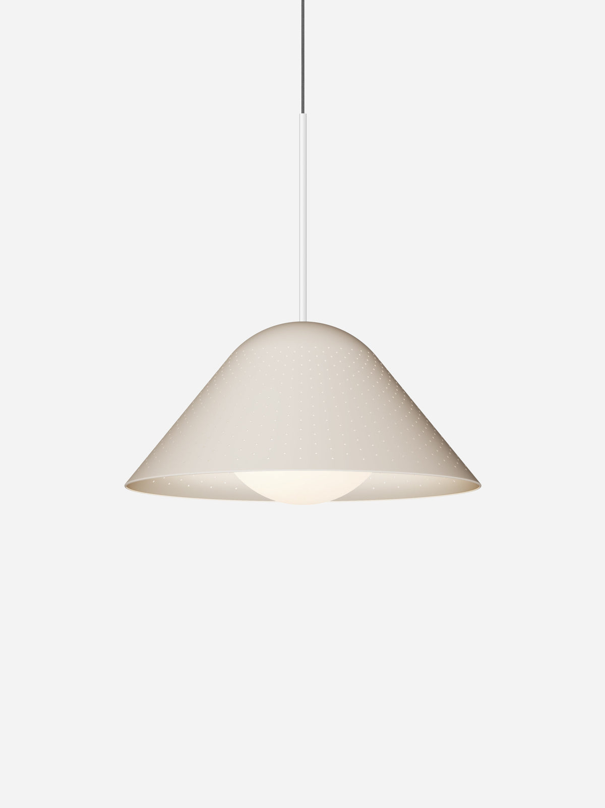 Pablo Designs Bola Bell pendant – 20" Sand shade, Matte White stem