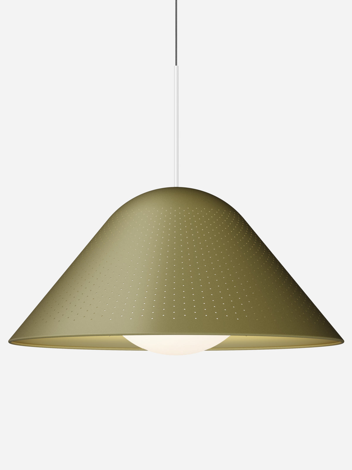 Pablo Designs Bola Bell pendant – 30" Moss shade, Matte White stem
