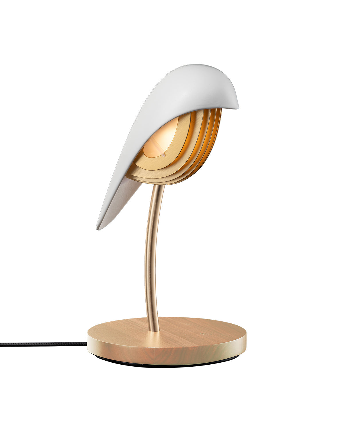Daqiconcept Bird LED desk lamp, Ivory White porcelain shell on a light wood base