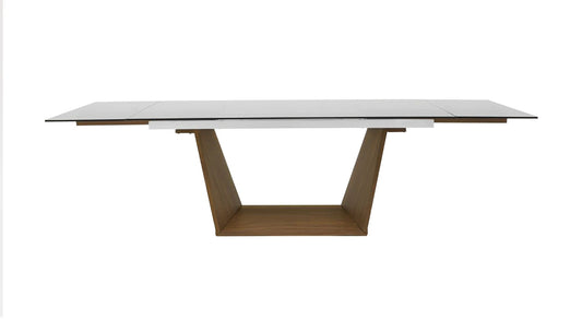 Modern walnut dining table with smoked glass top - Modrest Babia Extendable Table
