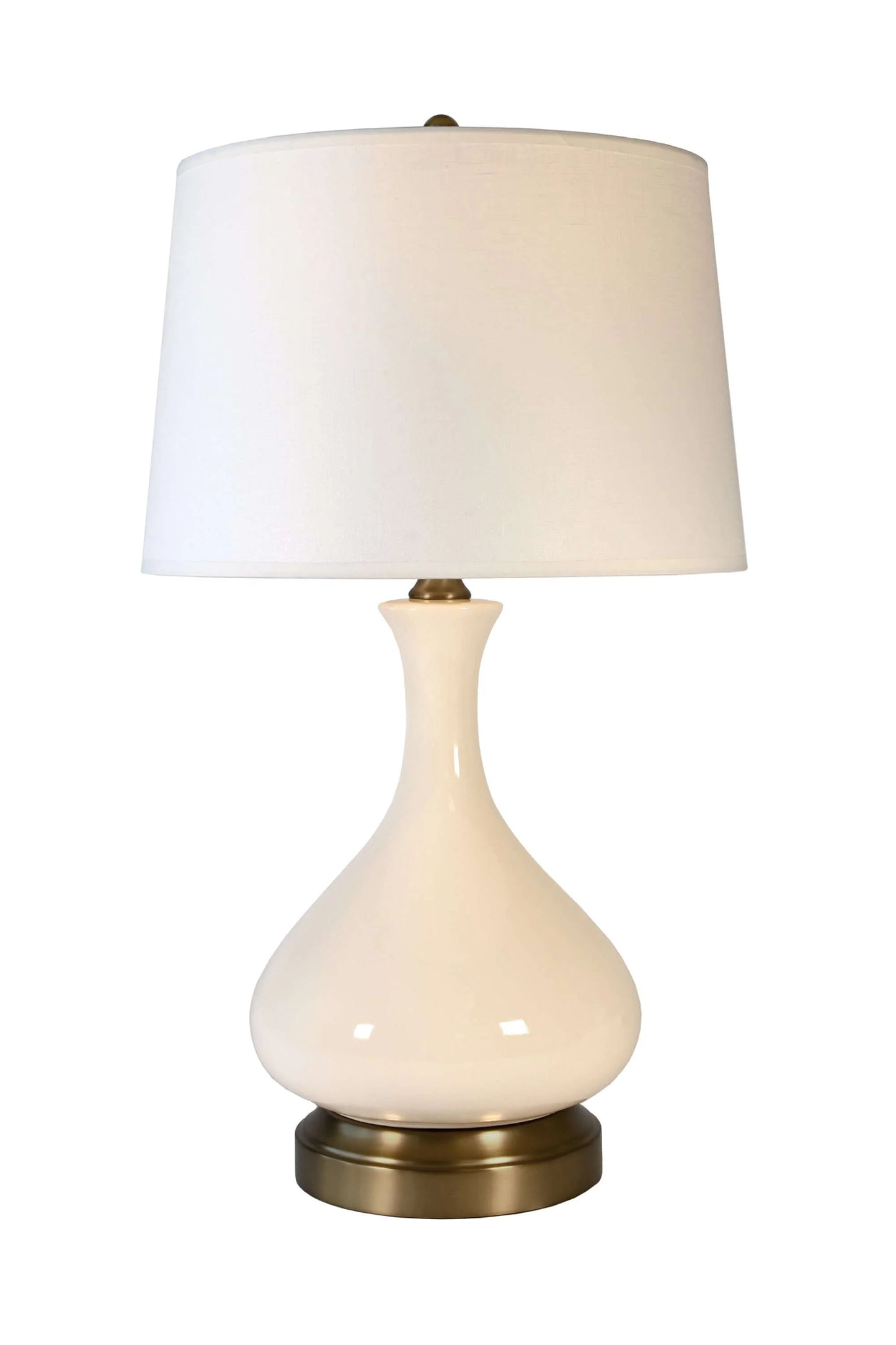 Bartlett ivory ceramic cordless table lamp with dark brass accents and fabric shade