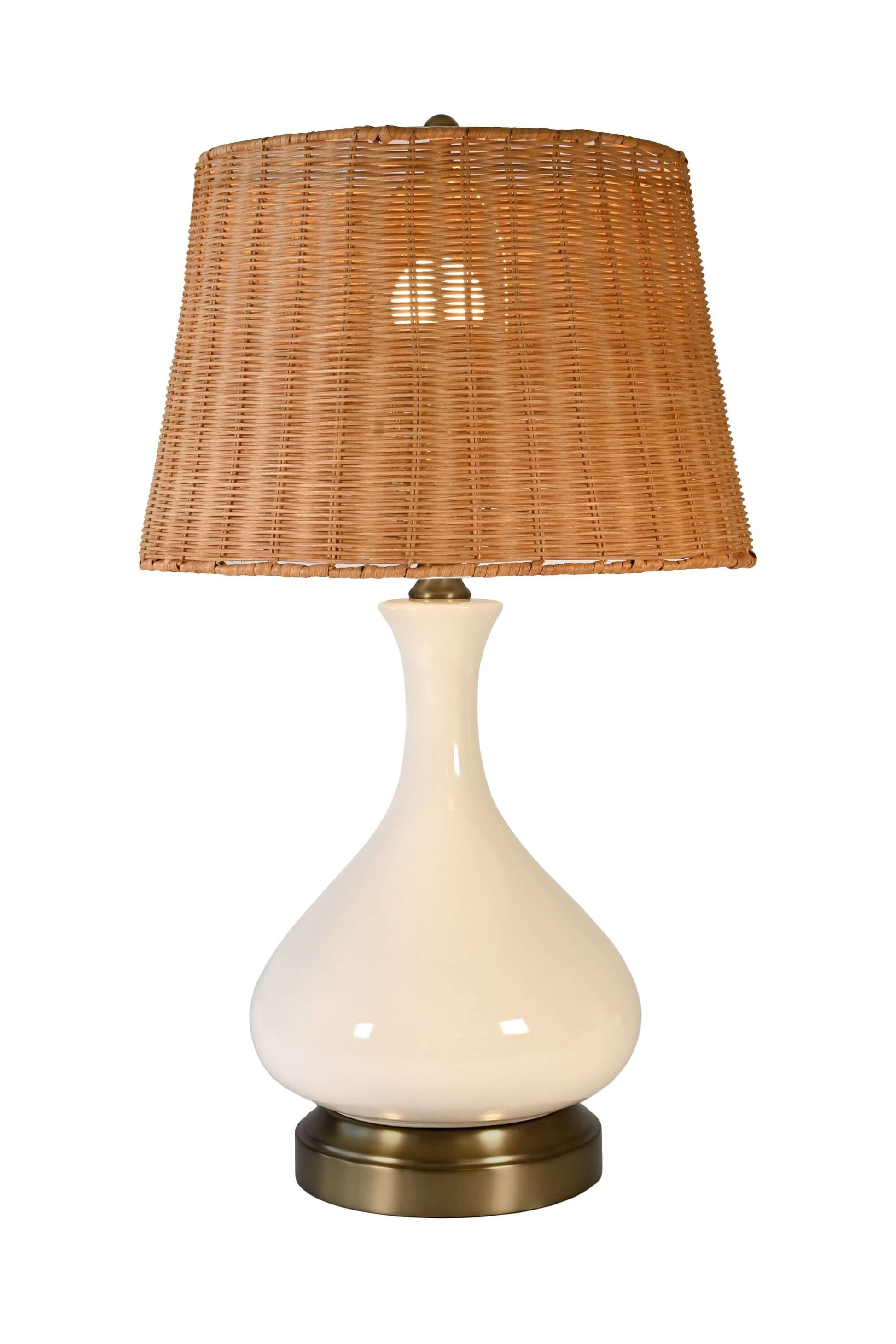 Modern Bartlett rechargeable ivory ceramic table lamp with dark brass finish