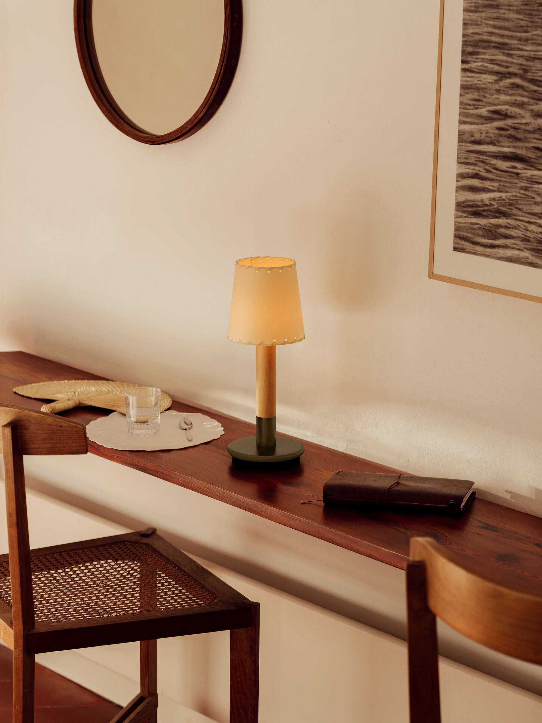 Small cordless lamp for modern office and workspace design