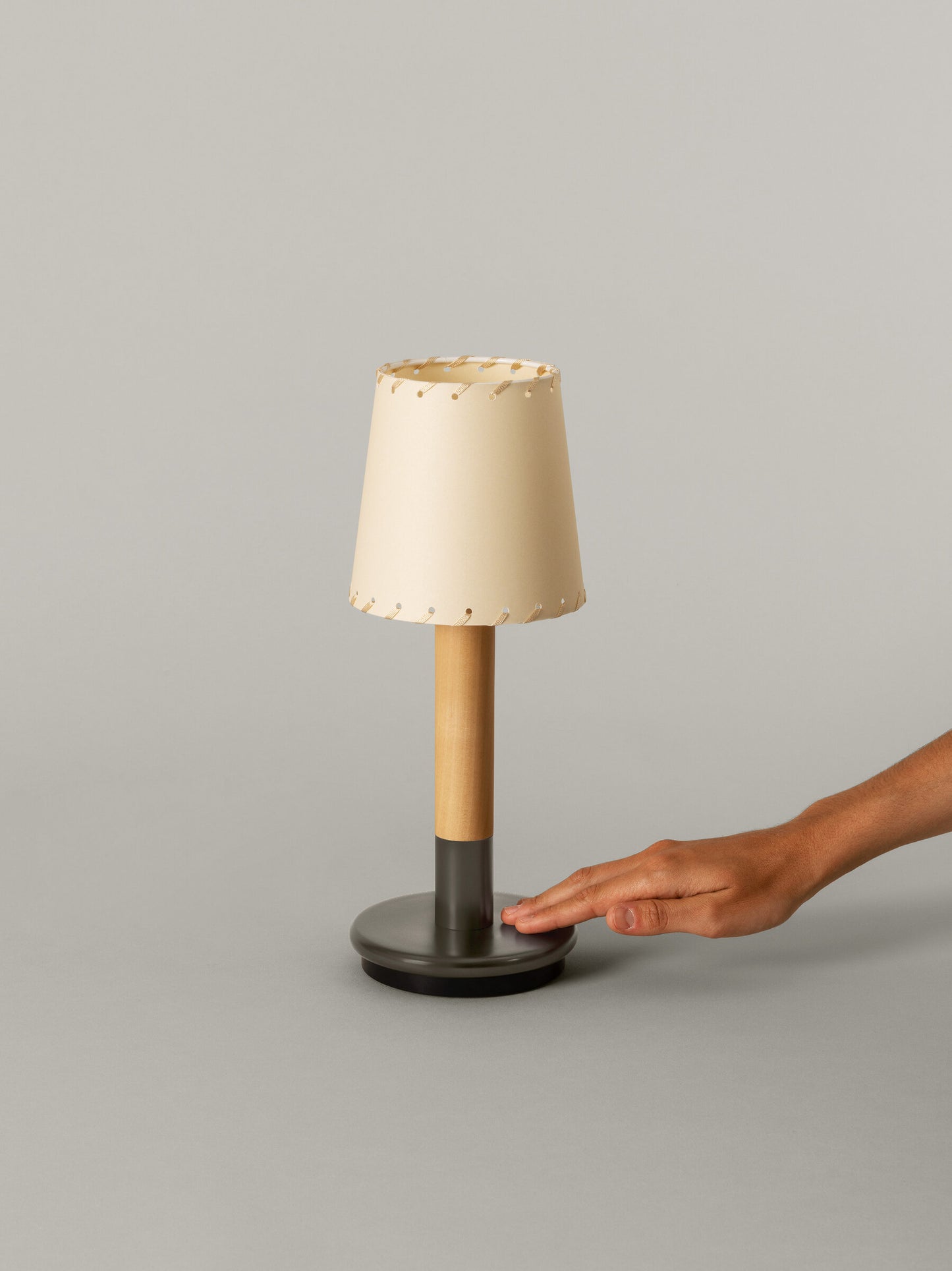 Scandinavian inspired cordless table lamp with birch wood