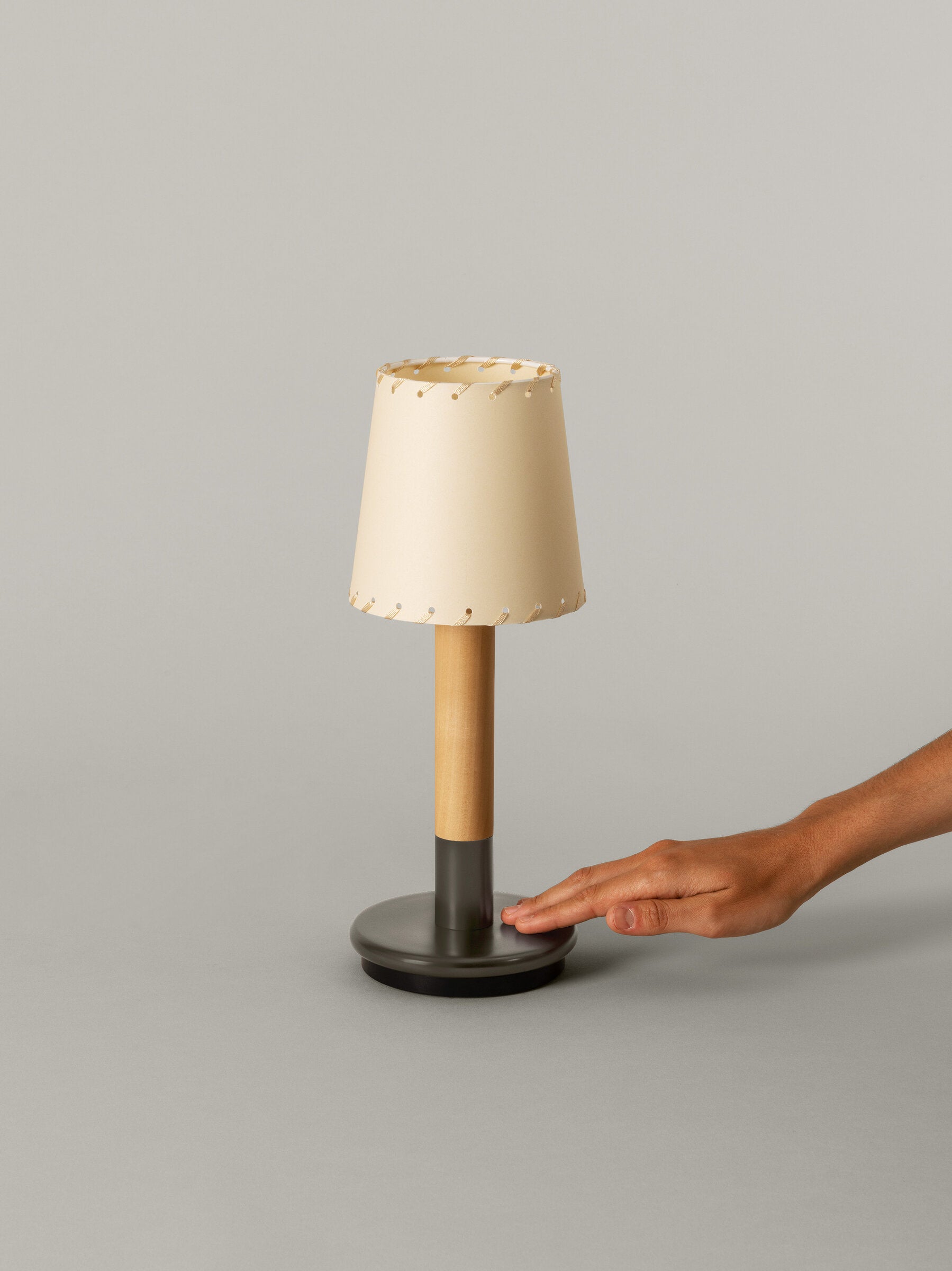 Scandinavian inspired cordless table lamp with birch wood