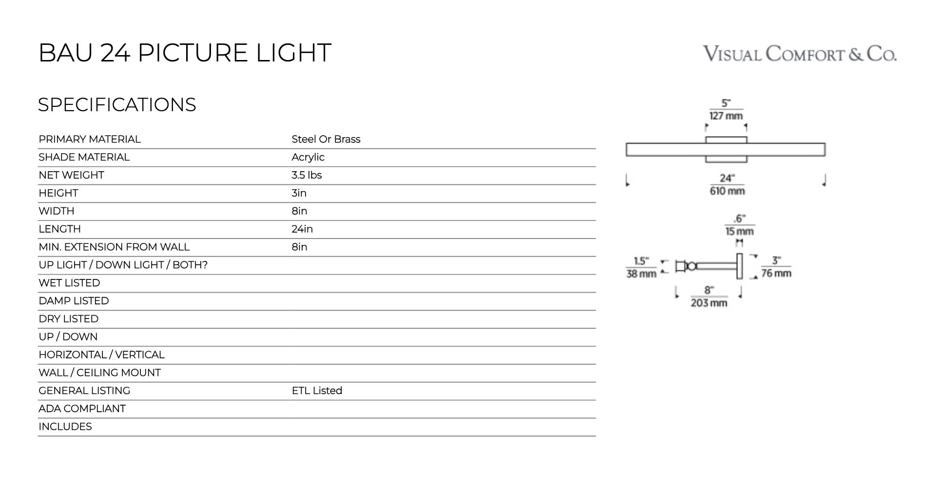 Bau 24-inch LED Picture Light Brass Wall Art by Visual & Comfort & Co