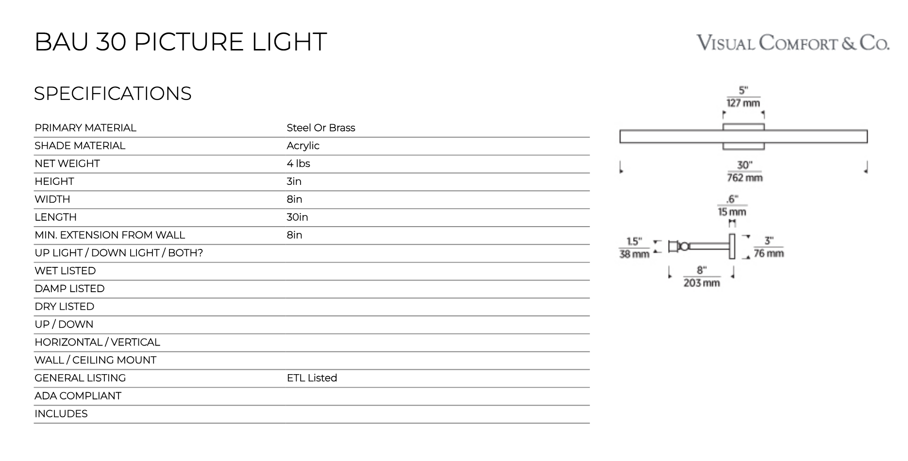 Bau 30 LED Picture Light Design by Visual & Comfort & Co