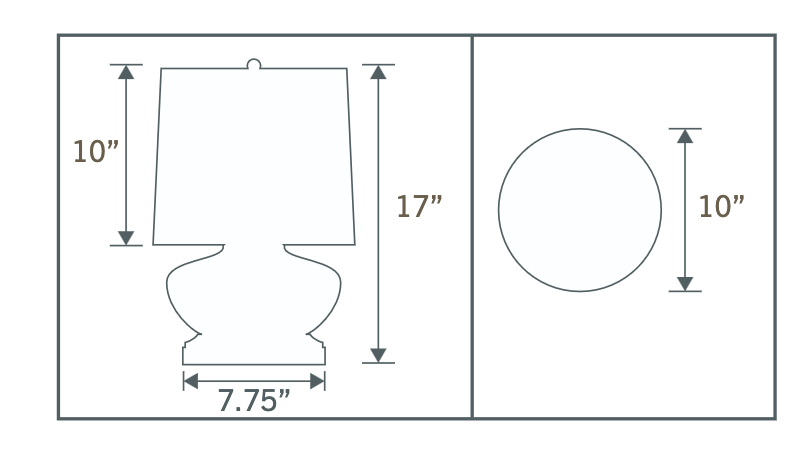 Line drawing of the Bella ivory ceramic cordless table lamp with dark brass base