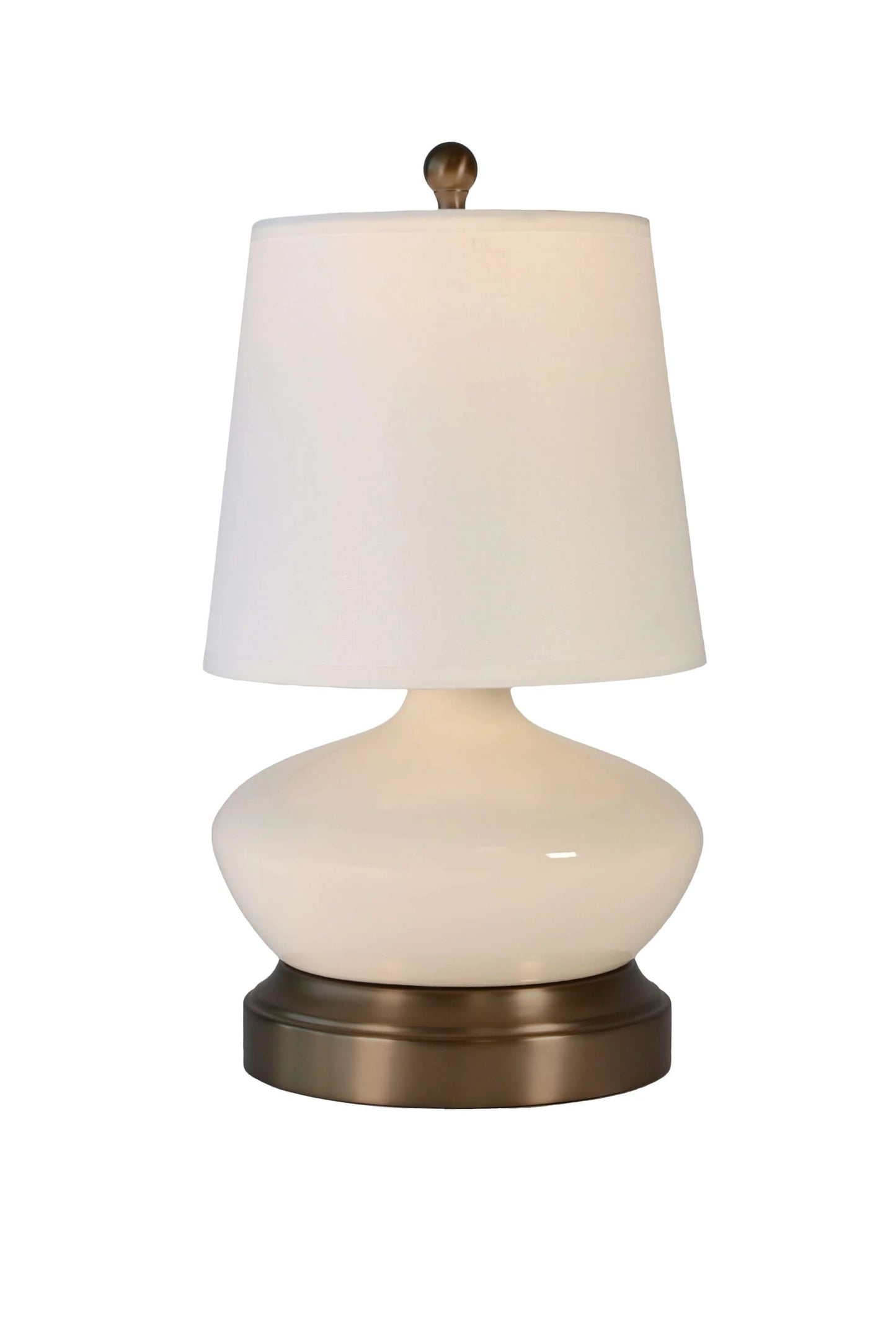 Modern cordless ceramic lamp with ivory finish and natural linen shade