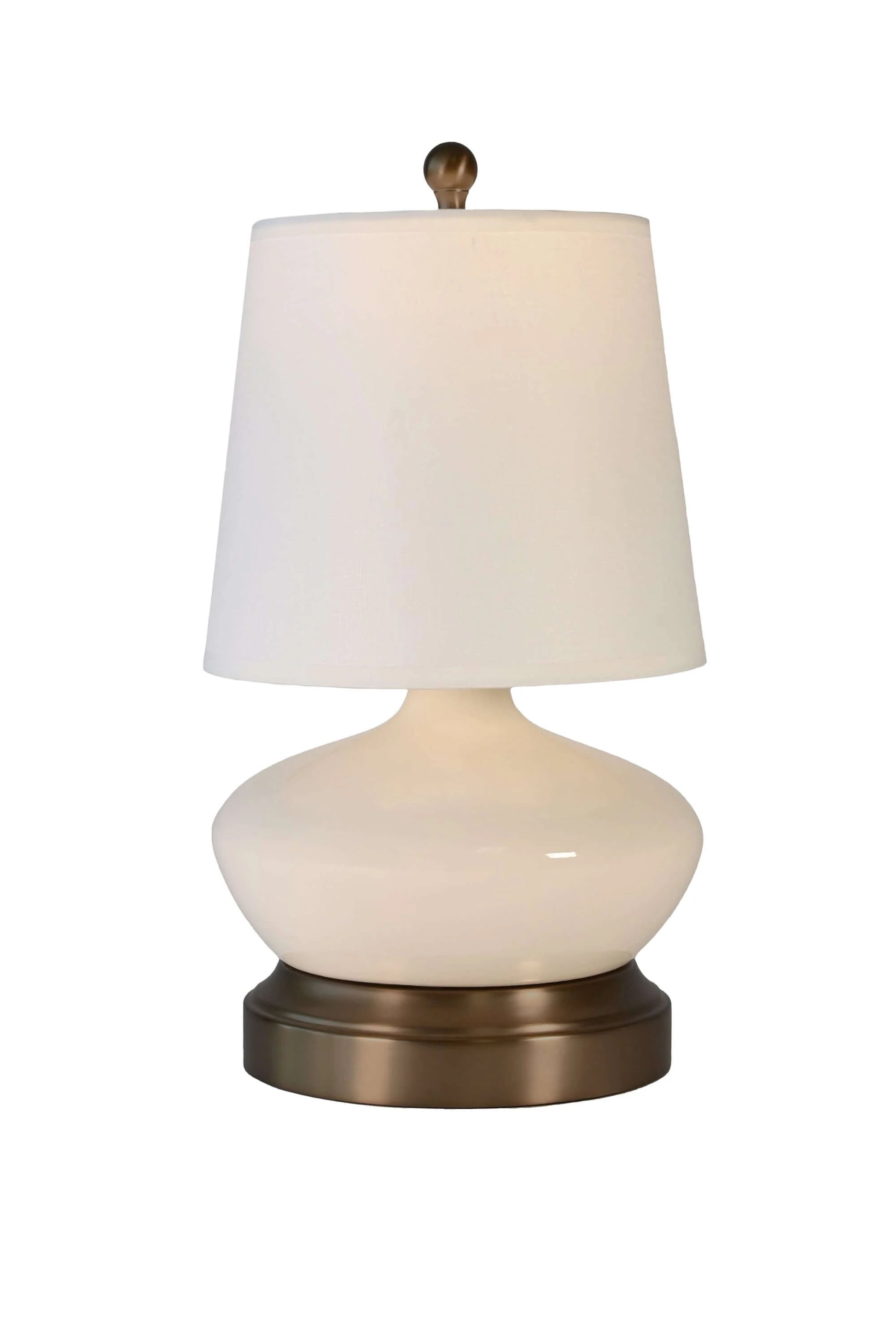 Modern cordless ceramic lamp with ivory finish and natural linen shade