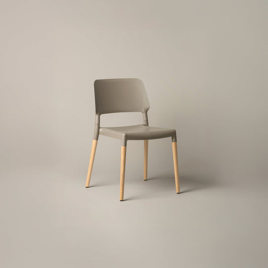 Belloch Chair by Santa & Cole in light grey with natural beech wood legs for modern dining and office spaces