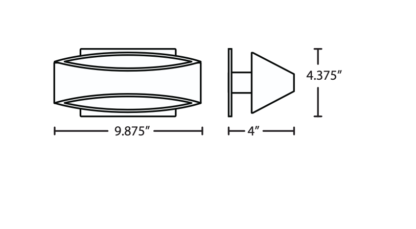 Architectural line drawing of the Besa Arc white and black LED wall sconce for installation reference