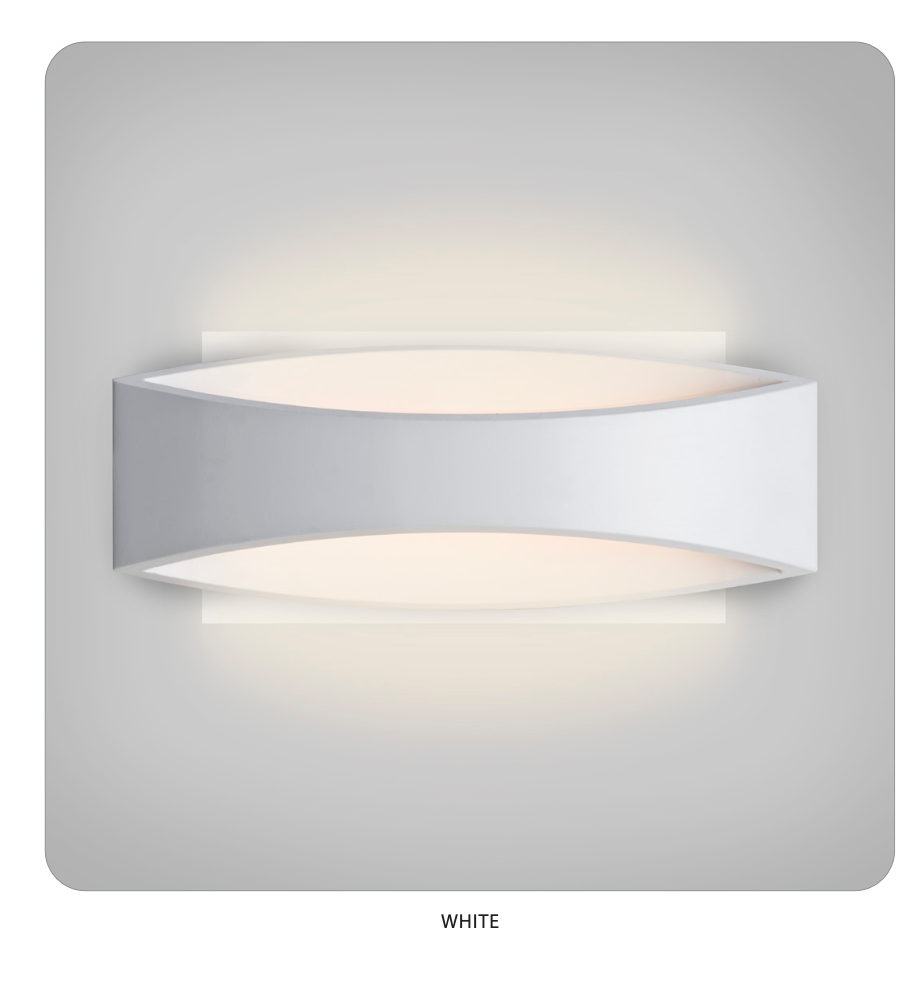 Contemporary white wall light with concealed LED and reflective silver interior