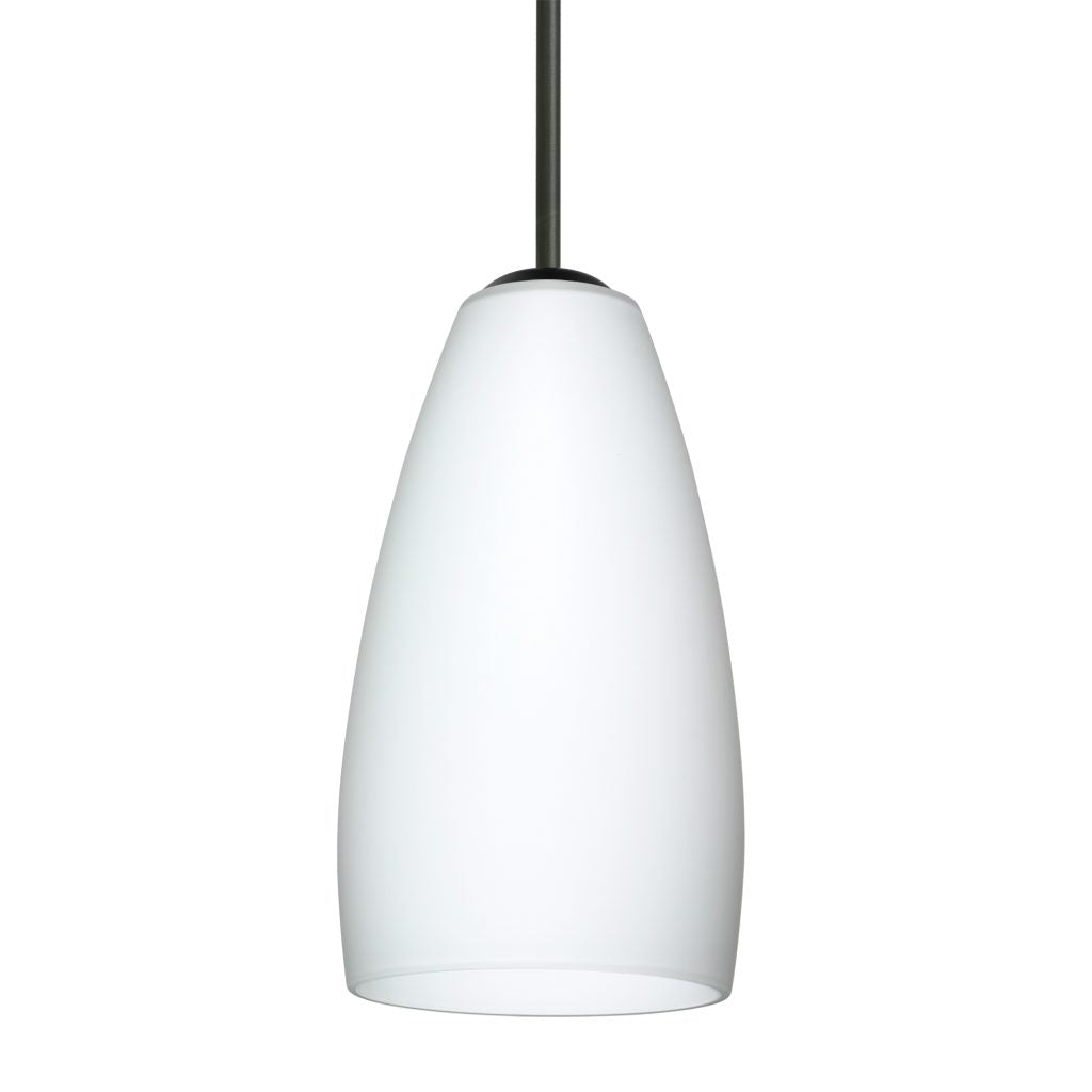 Contemporary opal white glass pendant fixture in Carrera finish for residential and hospitality interiors