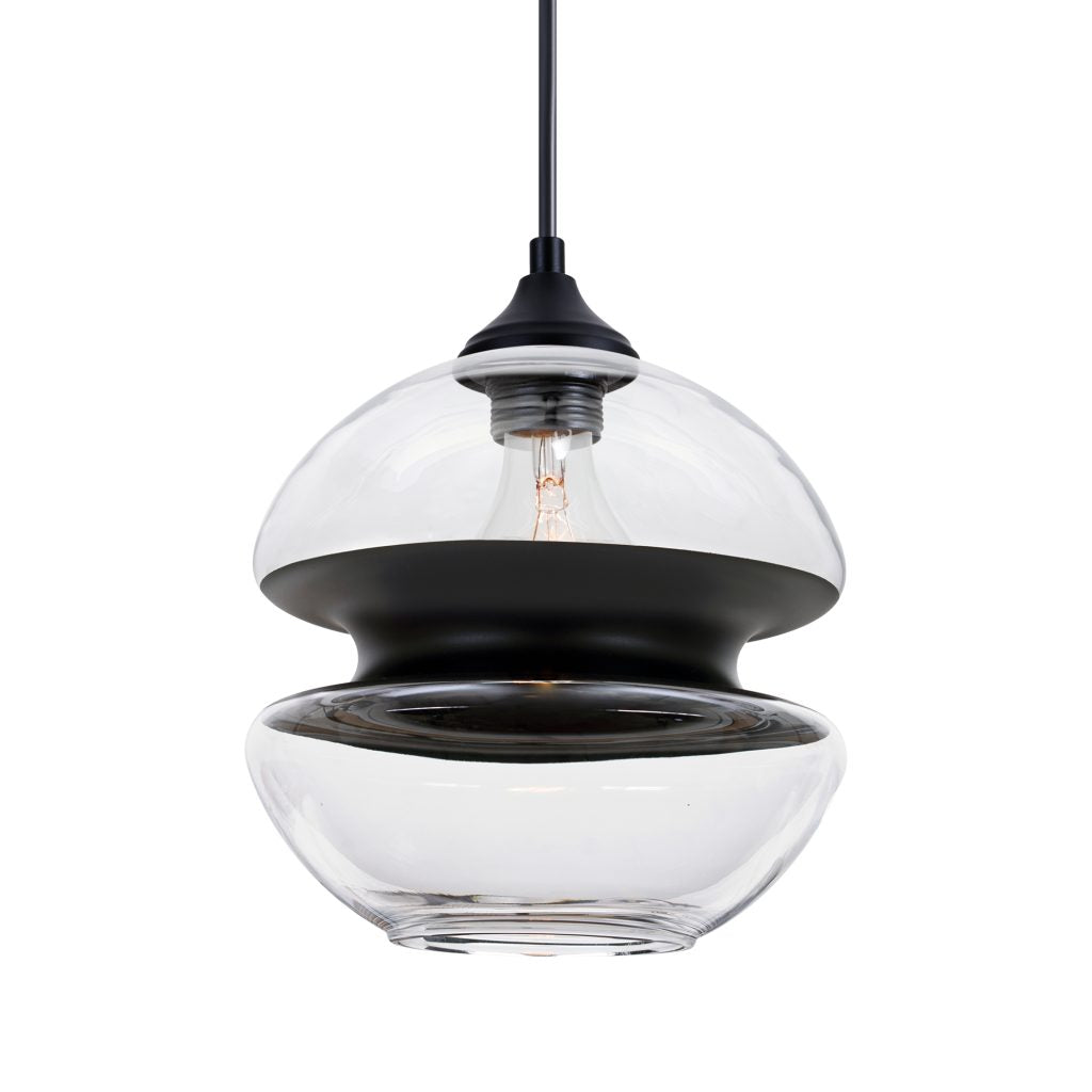 Modern clear black glass pendant light by Besa Lighting for porch and outdoor entryway lighting