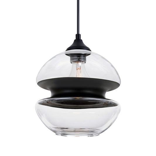 Modern clear black glass pendant light by Besa Lighting for porch and outdoor entryway lighting