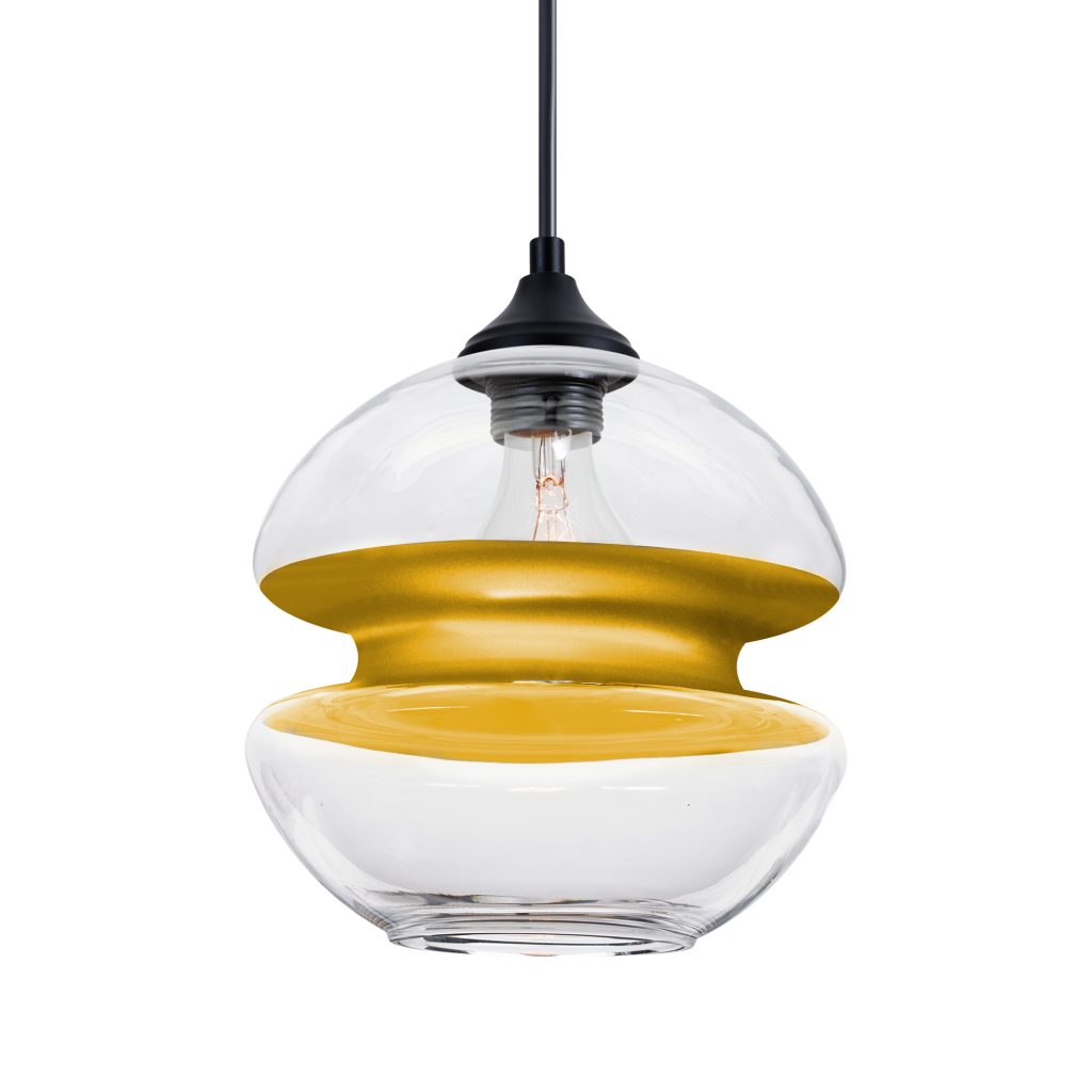 Besa Hula 8 pendant featuring a clear glass shade with gold interior accent for covered outdoor spaces