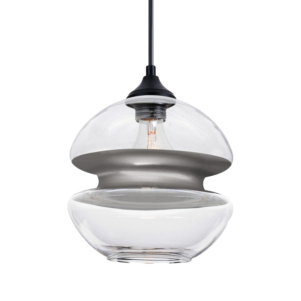 Besa Hula 8 pendant with clear glass and silver accent shade for covered outdoor spaces