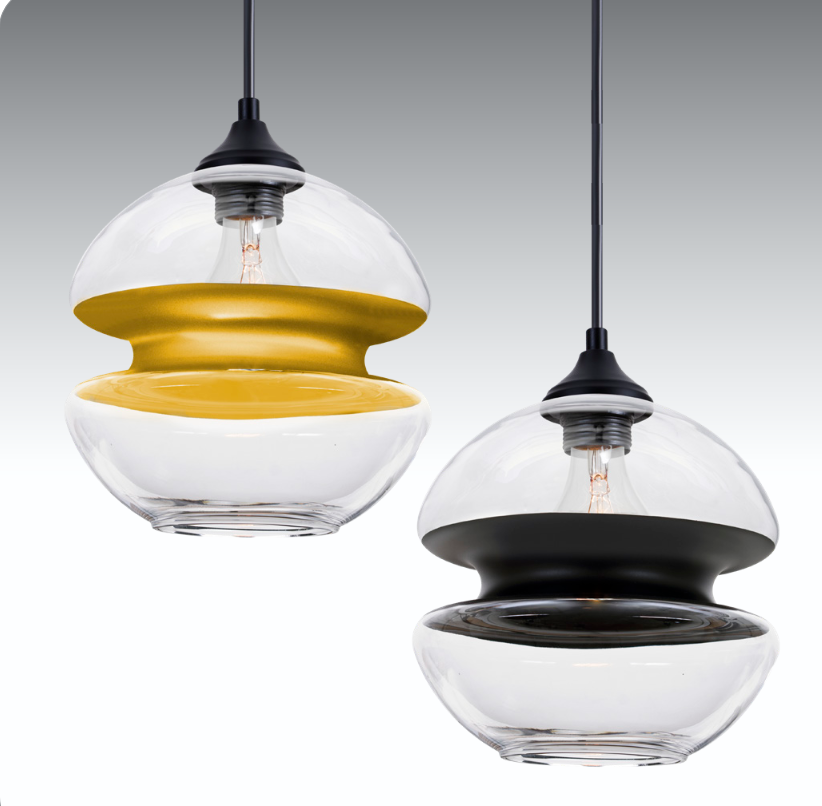 Besa Hula 8 hanging pendant light with decorative glass shade and black hardware
