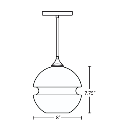 Technical line drawing of the Besa Hula 8 glass shade with dimensional details