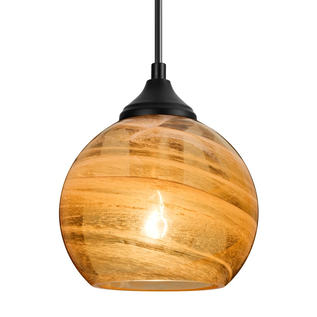 Besa Jilly pendant featuring amber vapor glass and black canopy for outdoor spaces
