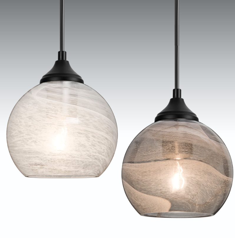 Decorative outdoor hanging light with globe glass shade and black hardware