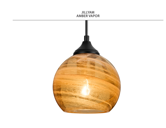 Besa Jilly covered outdoor pendant in Vapor Amber glass, black finish