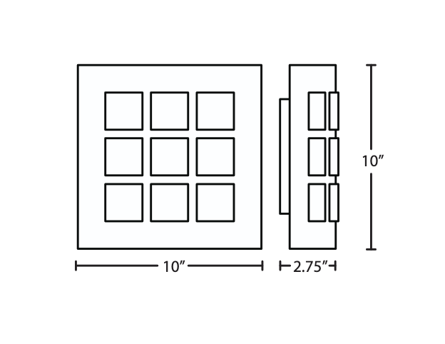 Besa Quad 10 wall sconce specification drawing with overall dimensions and ADA-compliant depth