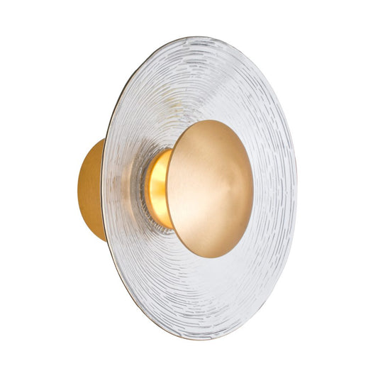 Brushed brass Sly wall sconce by Besa Lighting mounted in a hallway