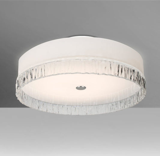 Besa Paco 19 flush mount featuring opal white glass and clear stone textured glass