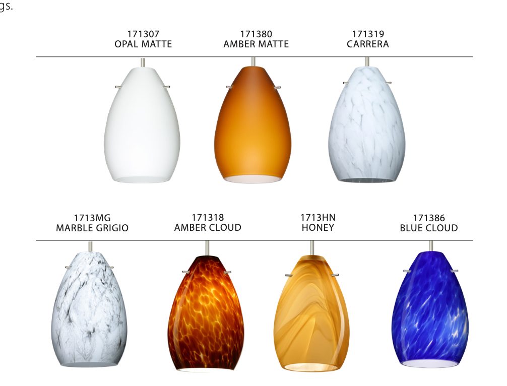 Besa Lighting Pera 6 handcrafted glass pendant with metal canopy