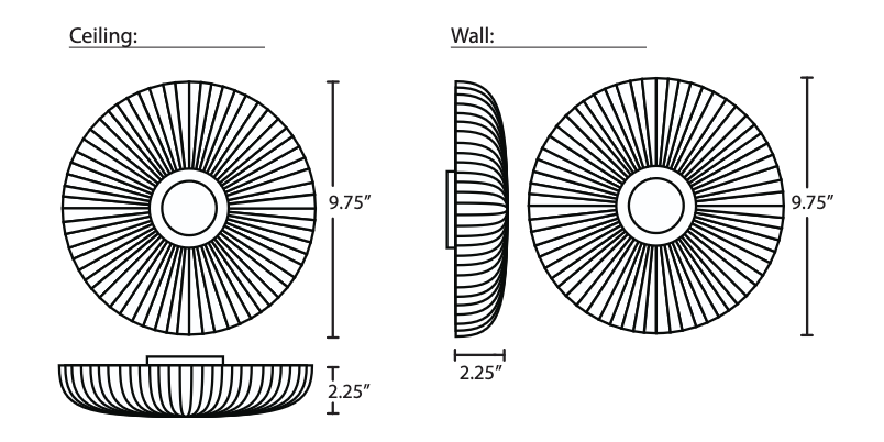 Technical line drawing of a decorative ceiling fixture with installation measurements