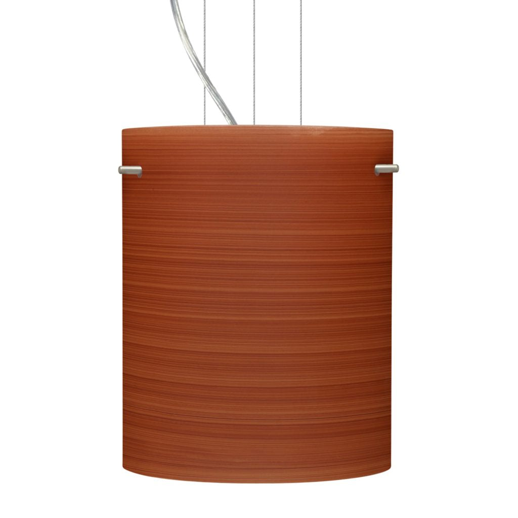 Close-up of the handcrafted Cherry art glass shade on the Besa Tamburo 8 pendant