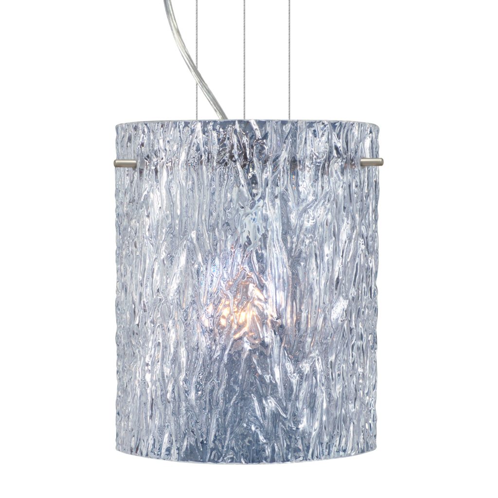 Close-up of the Clear Stone handcrafted glass shade on the Besa Tamburo 8 pendant light