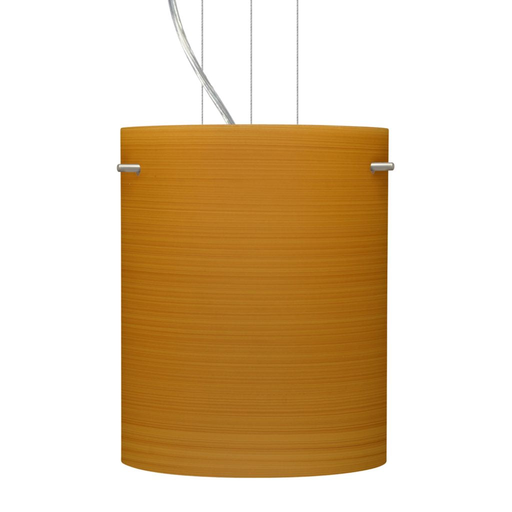 Besa Tamburo 8 Oak glass pendant above a kitchen island in a contemporary dining space