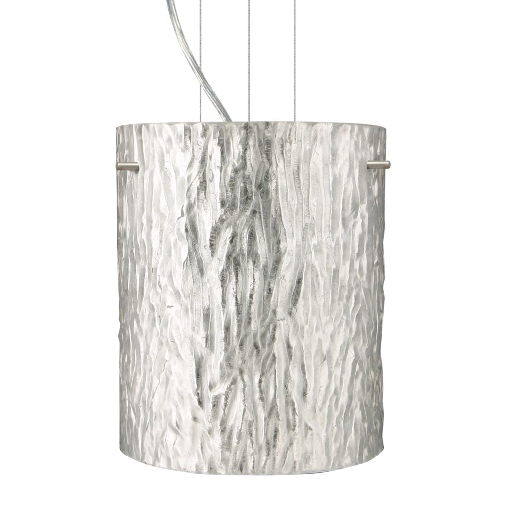 Modern Besa Tamburo 8 pendant with Stone Silver Foil glass shade in a living room or dining space