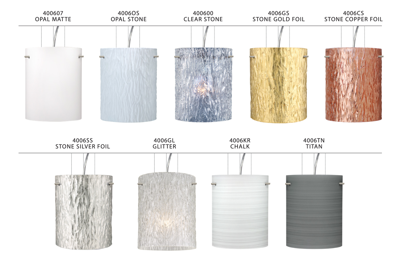 Besa Tamburo 8 modern glass pendant light suspended above a kitchen island