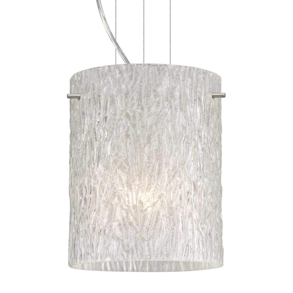 Besa Tamburo 8 Glitter Stone glass pendant above a kitchen island in a modern dining space