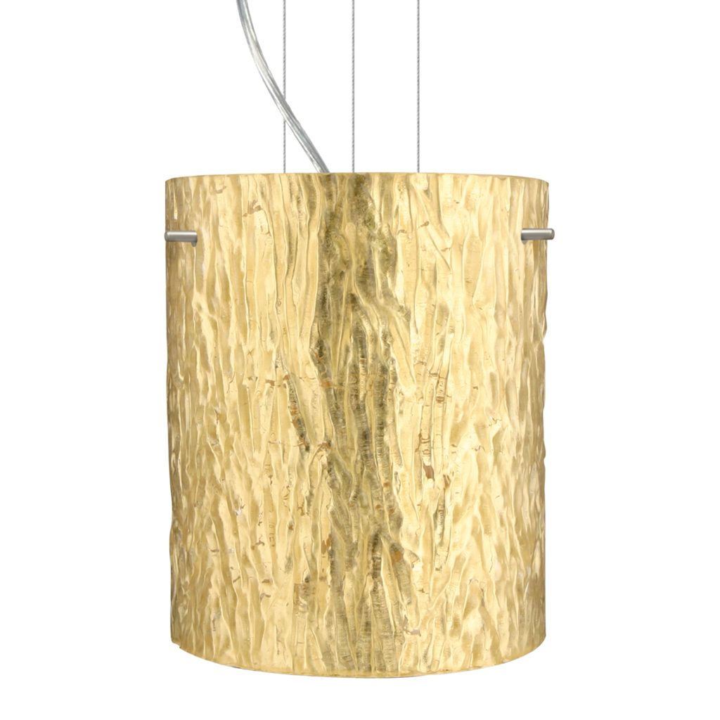 Besa Tamburo 8 pendant light with Stone Gold Foil handcrafted glass shade and satin nickel finish