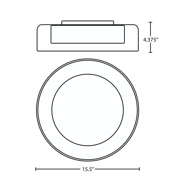 Besa Tango 15 ceiling light dimensional drawing showing diameter and height measurements