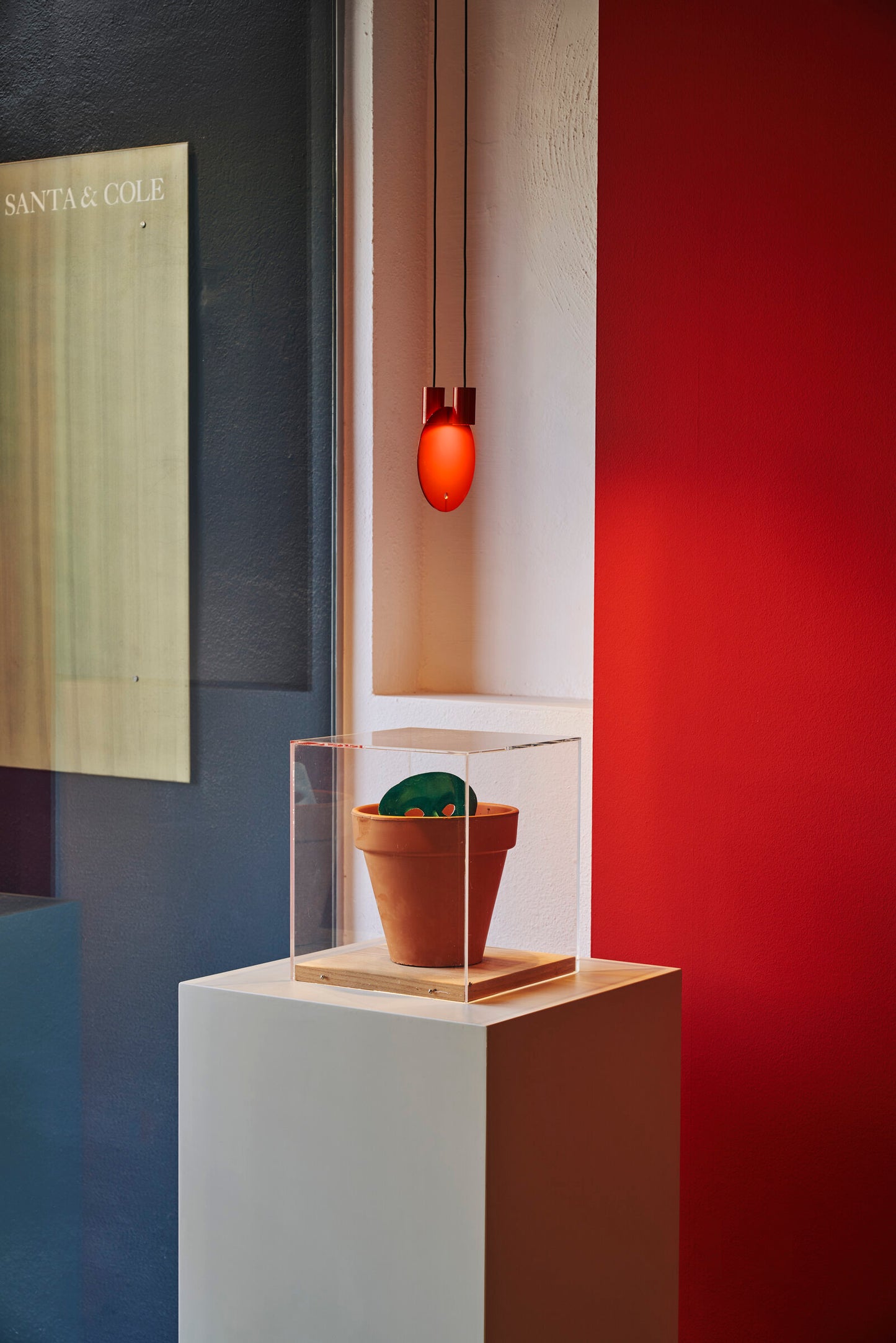 Architectural glossy red pendant light for hotel interiors