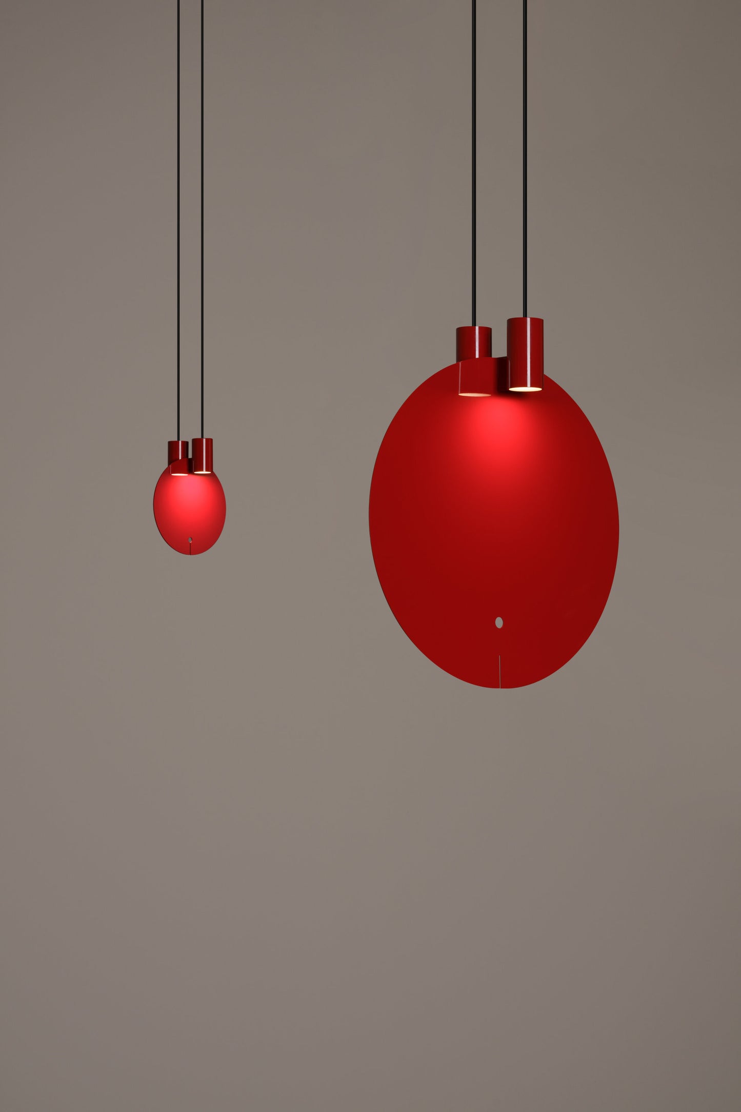 Warm white LED pendant lamp in glossy pure red finish