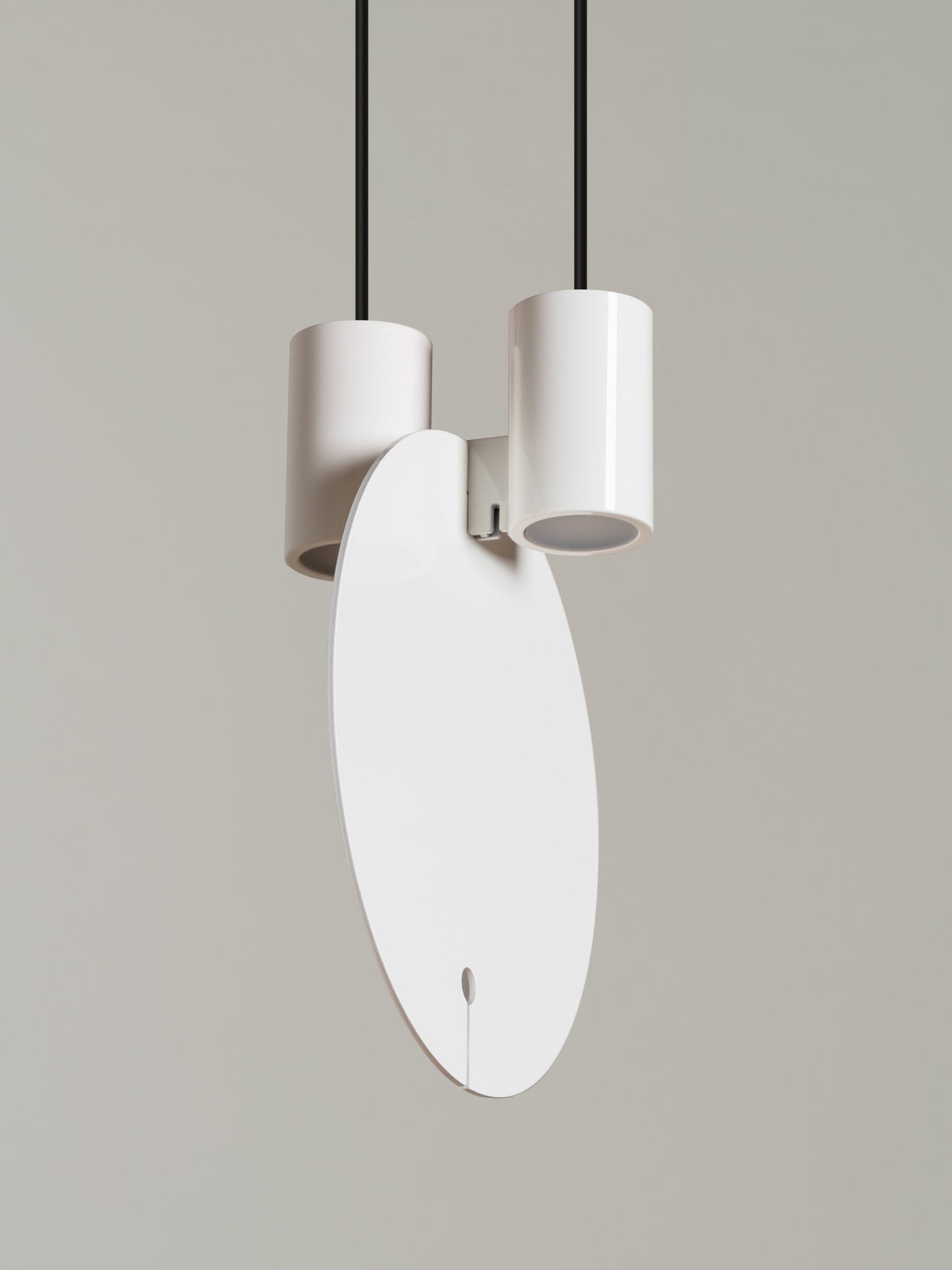 Elegant glossy creme white hanging light with sculptural design